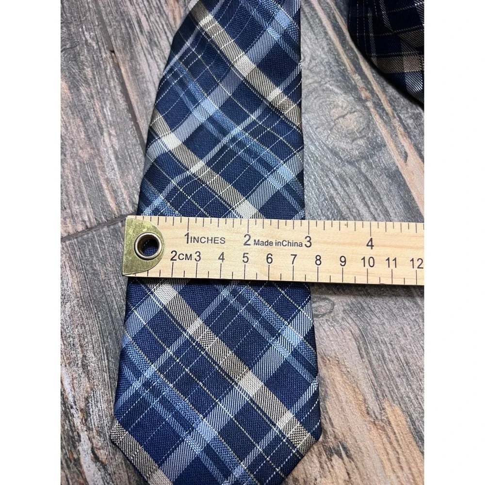 CREMIEUX Mens 100% Silk Tie Blue Tan Plaid Luxury Made in Italy Designer Necktie